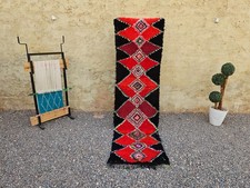 Vintage Moroccan Boujaad Rug Hand Woven High Pile Shag Red Black Runner Carpet picture