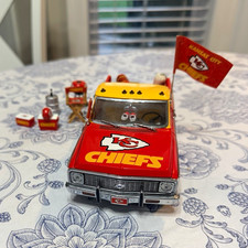 Vintage Kansas City Chiefs Diecast Car Red/Yellow w/ Flag and Accessories picture