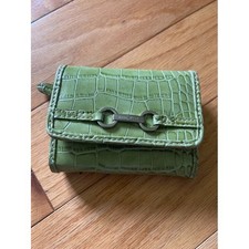 Nine West Green Faux Croc Trifold Wallet w/ Horsebit Hardware Light Apple Green picture