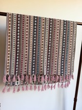 Vintage Bohemian Elephant Table Runner Woven Fringe Tassels Pink Blue 54x32 Boho picture