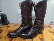 Lucchese Classics Ostrich Cowboy Boots Black Cherry Full Quill Mens 13 D picture
