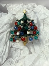Vintage Gold Hattie Carnegie Beaded Christmas Tree Brooch Pin Book Piece picture