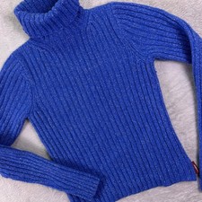 Hollister Co Women's Metallic Ribbed Turtleneck Sz S Blue Wool Blend Sweater Y2K picture