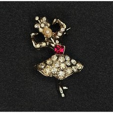 Vintage Coro Ballerina Jiggler Brooch Articulated Dancer Rhinestone Faux Pearl picture