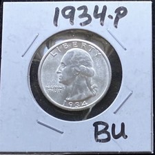 1934-P 25¢ US Washington Silver Quarter BU GEM From Original Roll picture