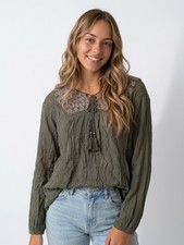 Women's Knox Rose Olive Embroidered Blouse Size XXL picture