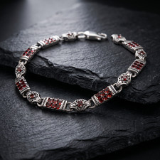 925 Sterling Silver Ruby Stone Men's Bracelet , Turkish Handmade Jewelry Gift picture