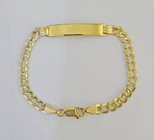 REAL 10K Gold ID Bracelet Kids Baby Diamond Cuts Cuban Curb Link picture