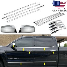 For 2014-2018 Chevy Silverado Crew Cab Chrome Handle Mirror Window Sills Molding picture