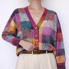 BiBi Colorblock Patchwork Plaid Jacket Womens M Maximalist Cozycore Oversized picture