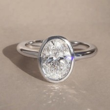 2.40Ct Oval Moissanite Bezel Solitaire Engagement Ring In 14K White Gold Plated picture