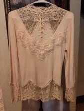 Venus Light pink Victorian sweater accented with Lace vintage size medium picture