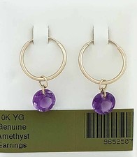 GENUINE 1.70 Cts AMETHYST HOOP INFINITY EARRINGS 10K GOLD- Free Certificate -NWT picture