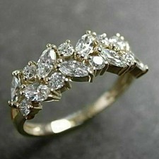 2Ct Marquise Cut Natural Diamond Women's Weeding Band 14K Solid Yellow Gold 7 8 picture