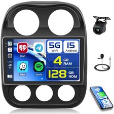 [4+128G] Hikity Android 15 Car Stereo for Jeep Compass Patriot 2010-2016 Wire... picture