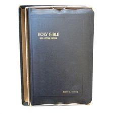 Vintage Holy Bible Red Letter Edition Black Gold Gilded Pages with Original Box picture