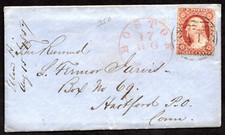 Us 1857 Scott #25 Type I Tied Boston, Mass. In Red To Hartford, Conn. picture