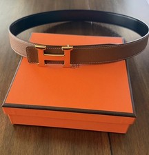 Hermès Reversible H Belt 32mm Gold Brown Black  Gold Buckle Size 95 picture