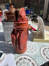 Hand Tooled Leather Miniature Golf Bag/Purse With Aztec Images Made In Mexico picture