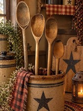 Primitive Antique Wood Kettle Spoons Collection of Four Original Surface Patina picture