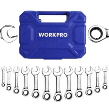 WORKPRO 12-Piece Stubby Ratcheting Combination Wrench Set 72-Tooth Metric 8-19mm picture