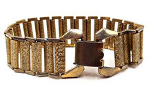 Vintage 70's Signed Judy Lee Gold-tone Panel Embossed Wide Book Chain Bracelet picture