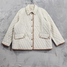 NEW Chico's Jacket Womens 4 (20/22) Cream Quilted Midlength Snap Pockets Classic picture