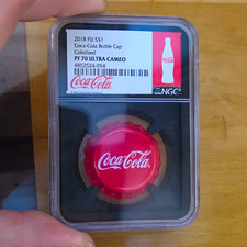 2018 Fiji $1 Coca-Cola Bottle Cap Silver .999 Colorized NGC PF70 UC picture