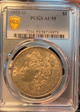 1892-O Silver Morgan Dollar PCGS  AU 55.  Gold shield. Freshly Graded picture