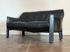 1980s Mario Bellini for Cassina Cab Black Leather Settee loveseat picture