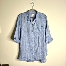 Chico's No Iron Linen Shirttail High Low Tunic 3/4 Sleeve Indigo XL NWT picture