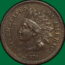 1873 Open 3 Indian Head Cent Choice Almost Uncirculated AU+ Coin #48120 picture