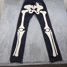 Mnml Jeans Mens 28x32 Black D184 Skeleton Denim Skinny Bones Graphic NWT picture