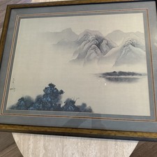 Watercolor By David Lee Wood Frame 36” X 29” Signed picture