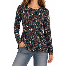 J. Jill Simply Supima Cotton Floral Crew Tunic Top Small Fall Natural Fibers picture
