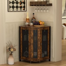 3-Tier Corner Bar Cabinet, Liquor Cabinet with Open Shelf & Door picture