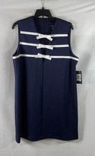 BCBG Women's Navy White Sleeveless Bow Detail V-Neck Cutout Dress Sz 14 NWT picture