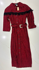 D Joy Fashions Women’s Size 6 Red/Black Check Long Sleeve Button Belted Midi picture