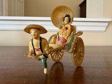 VTG 1940s Celluloid Japanese Rickshaw Man Pulling Geisha & Dog Figurine picture