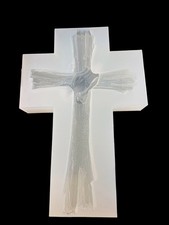 Handmade Wood Log Cross With Praying Hands 