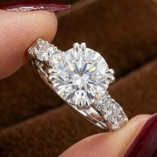 2.50 CTW Round Cut Moissanite Double Prong Engagement Ring 14k White Gold Plated picture