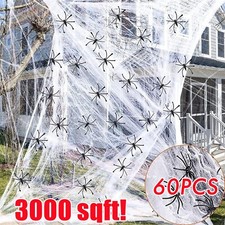 Large 3000 Sqft Halloween Spider Web With 60 Realistic Spiders Outdoor Decor USA picture