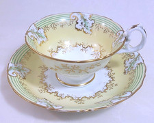 Antique (c. ~1843) England Yellow Green Gold Decorated Tea Cup & Saucer      673 picture