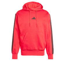 adidas Men's Essentials 3-Stripes Fleece Hoodie Pure Ruby/Black X-Large New picture