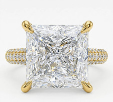 RARE 6.40 Ct Certified Princess White Natural Diamond Ring Yellow Gold Finish picture