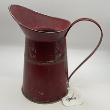 Rustic Red Metal Pitcher Vase Distressed Farmhouse Star Embossed Decor GM8789 picture
