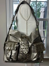 VTG Y2K Betsey Johnson Metallic Bronze Leather Grommet Studded Shoulder Bag EUC picture