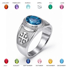 Sterling Silver Jerusalem Cross Oval CZ Birthstone Ring Unisex picture