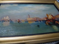 Antique signed oil painting 27x 18 original Russell Geller 27 Grand Canal Venice picture