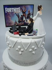 No Gamer Bride and Groom  Funny Wedding cake topper Fort nite or your game picture